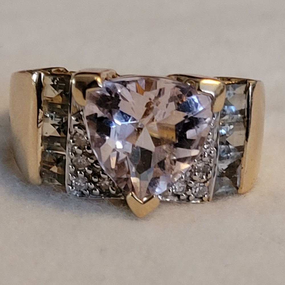 14k gold, Morganite, Aqua, and Diamond ring sz6